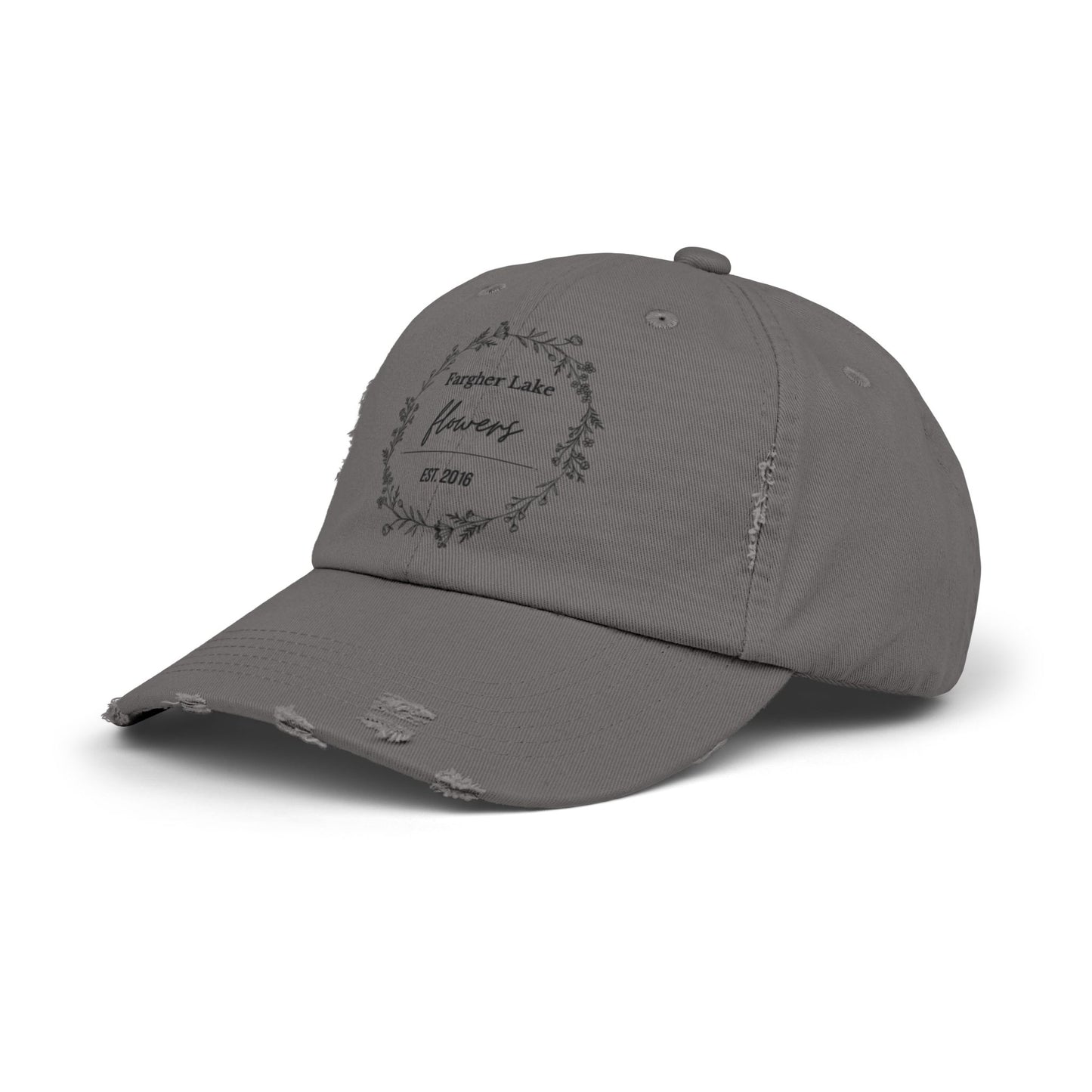 Unisex Distressed Cap with Floral Design - Fargher Lake Flowers Est. 2016