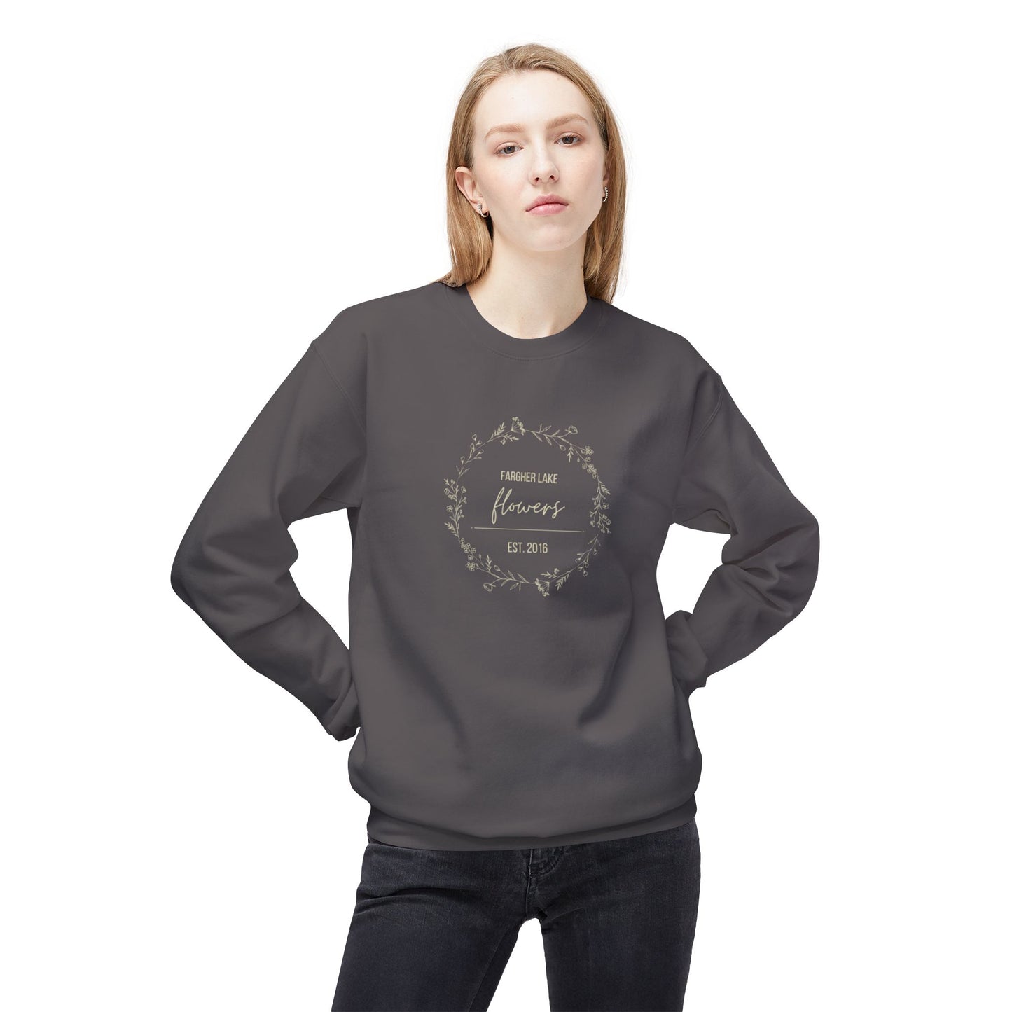 Fargher Lake Flowers Crewneck Sweatshirt | EST 2016 | Cozy Unisex Fleece