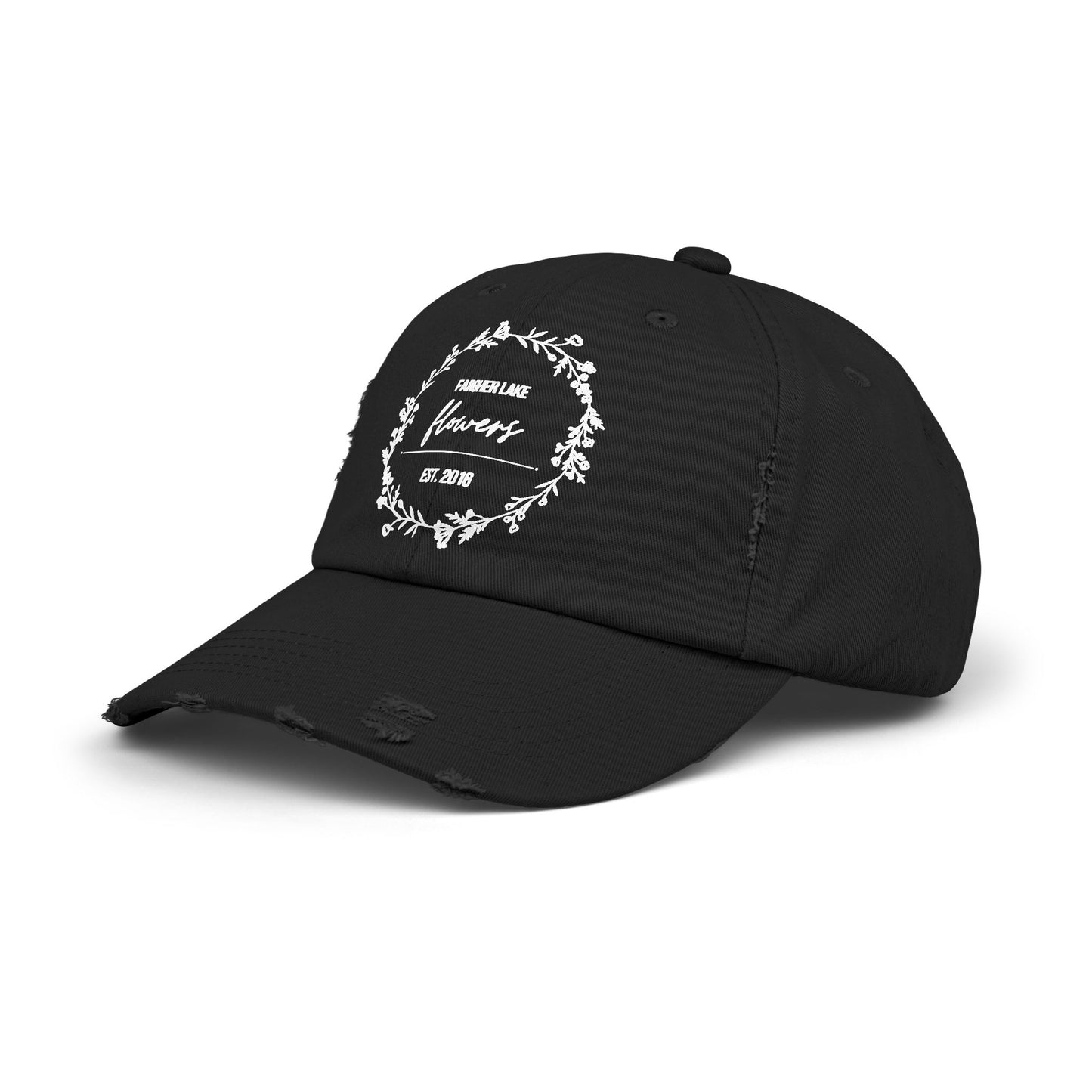Unisex Distressed Cap with Floral Design - Fargher Lake Flowers Est. 2016