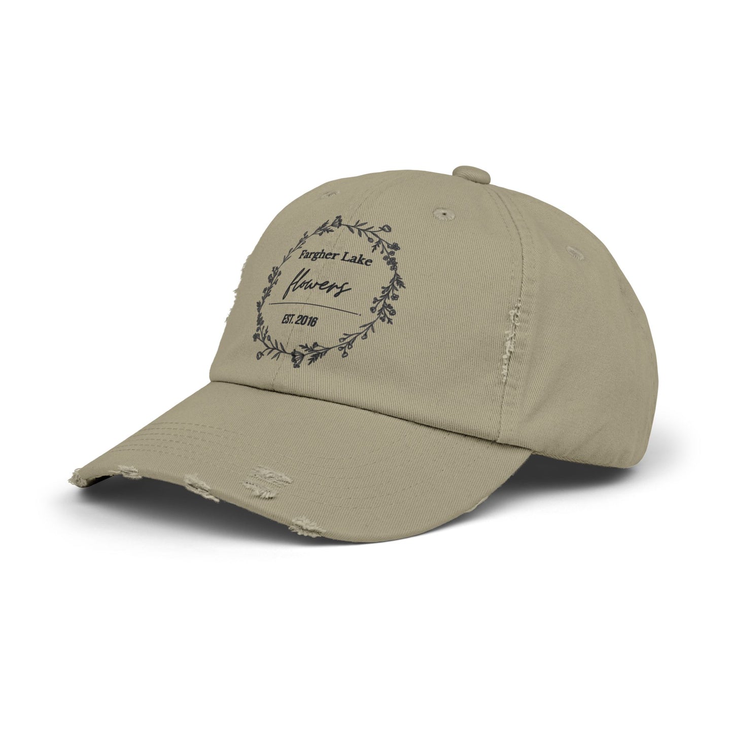 Unisex Distressed Cap with Floral Design - Fargher Lake Flowers Est. 2016