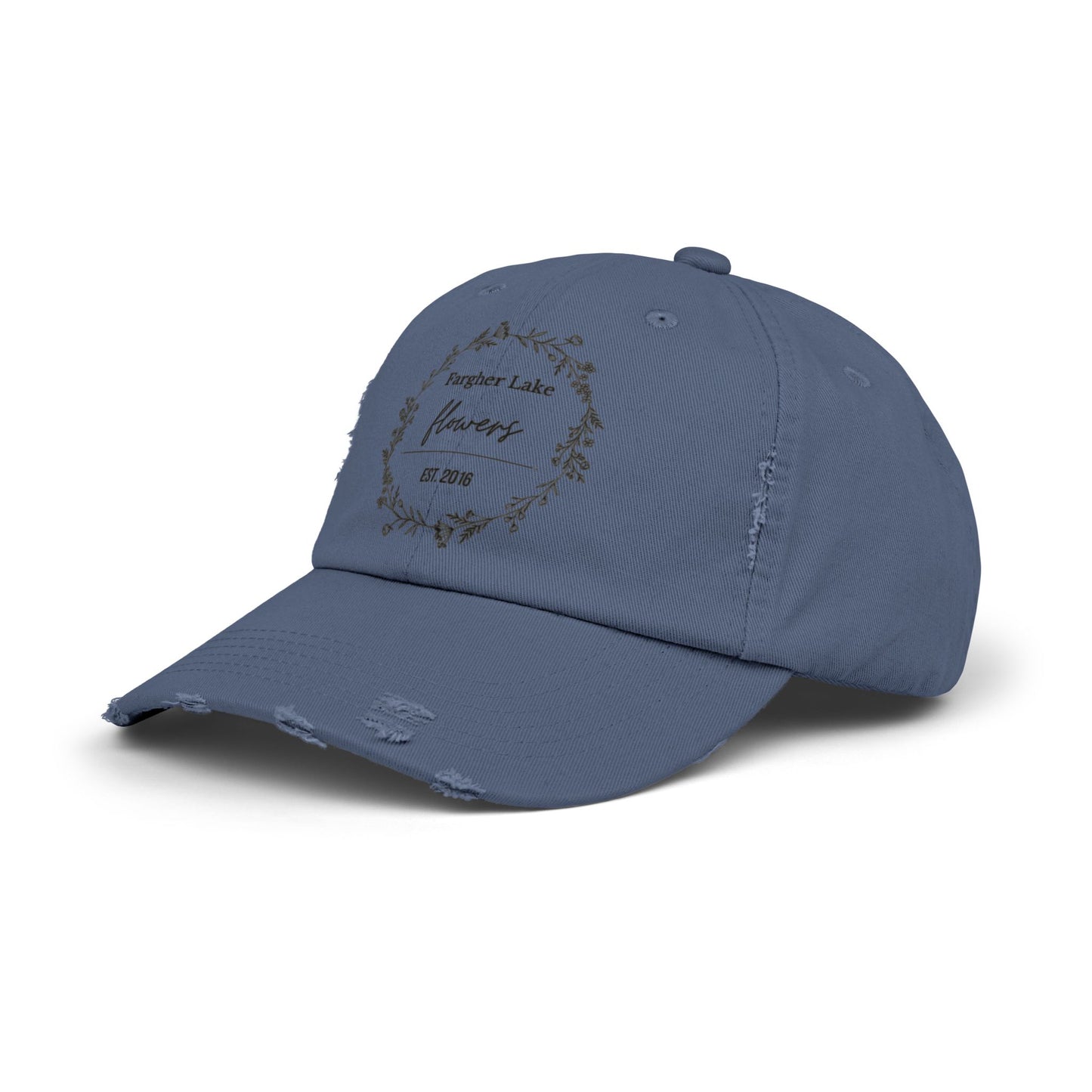 Unisex Distressed Cap with Floral Design - Fargher Lake Flowers Est. 2016