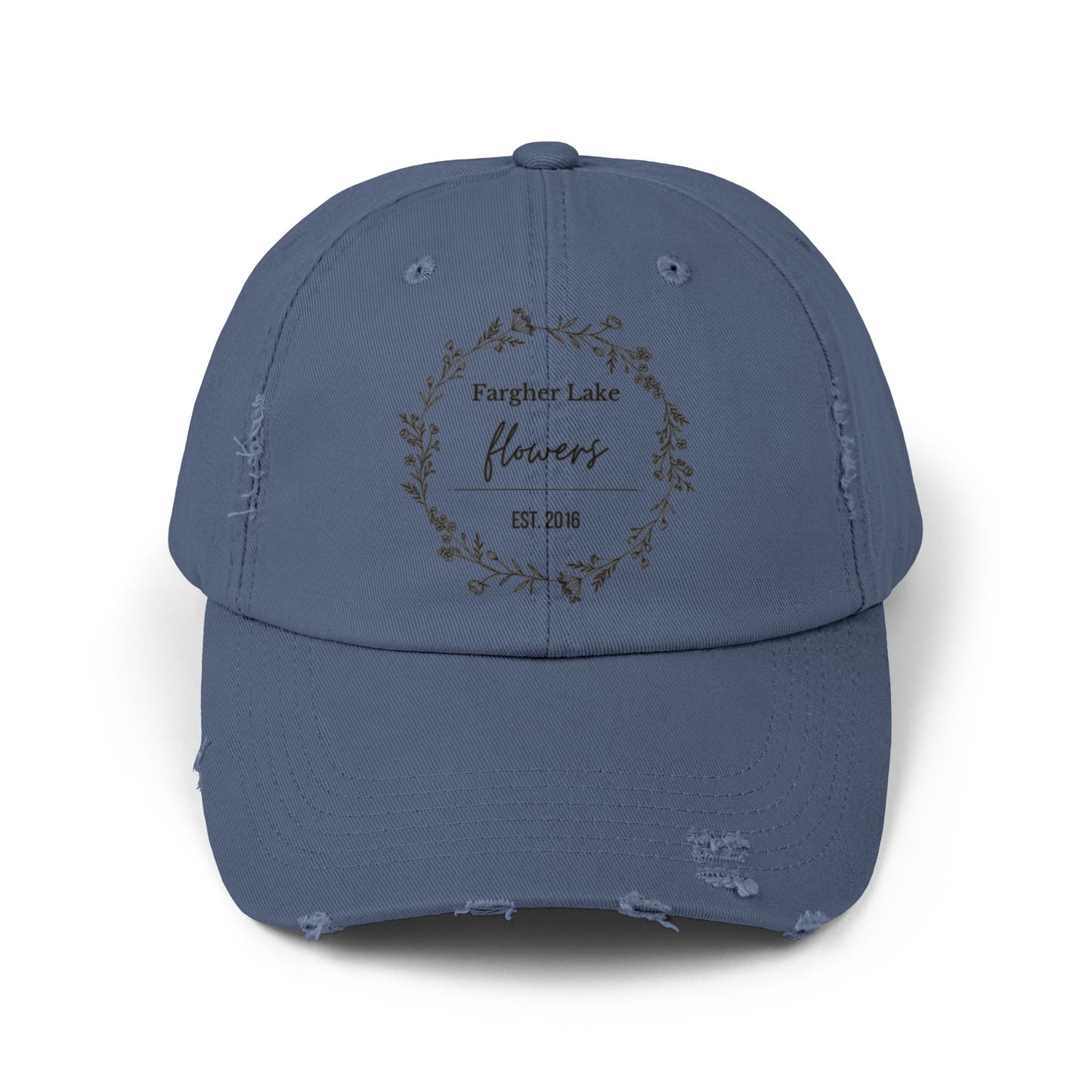 Unisex Distressed Cap with Floral Design - Fargher Lake Flowers Est. 2016