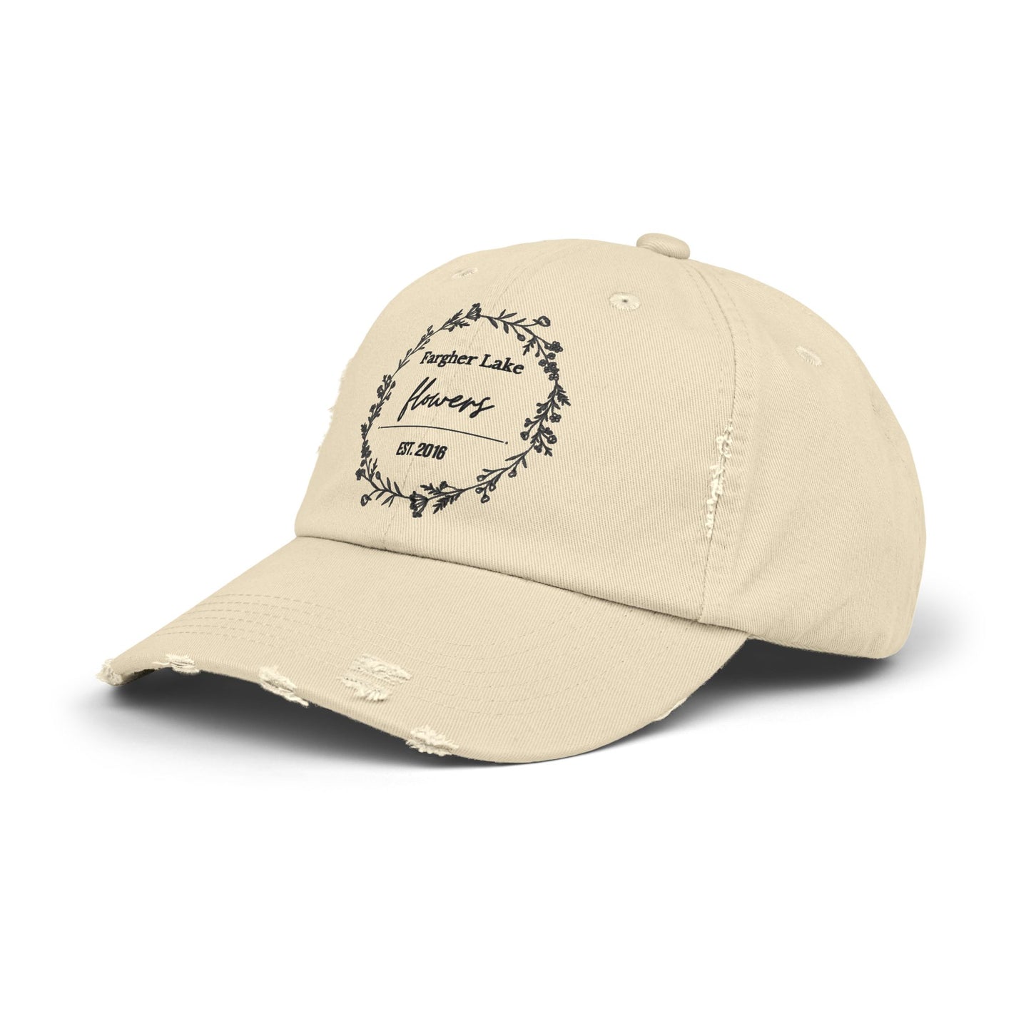 Unisex Distressed Cap with Floral Design - Fargher Lake Flowers Est. 2016
